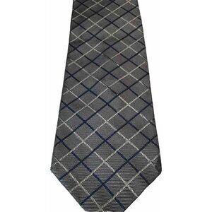 Brooks Brothers Power Silk Tie Gray Navy  Blue Plaid  Woven in England 3.75"